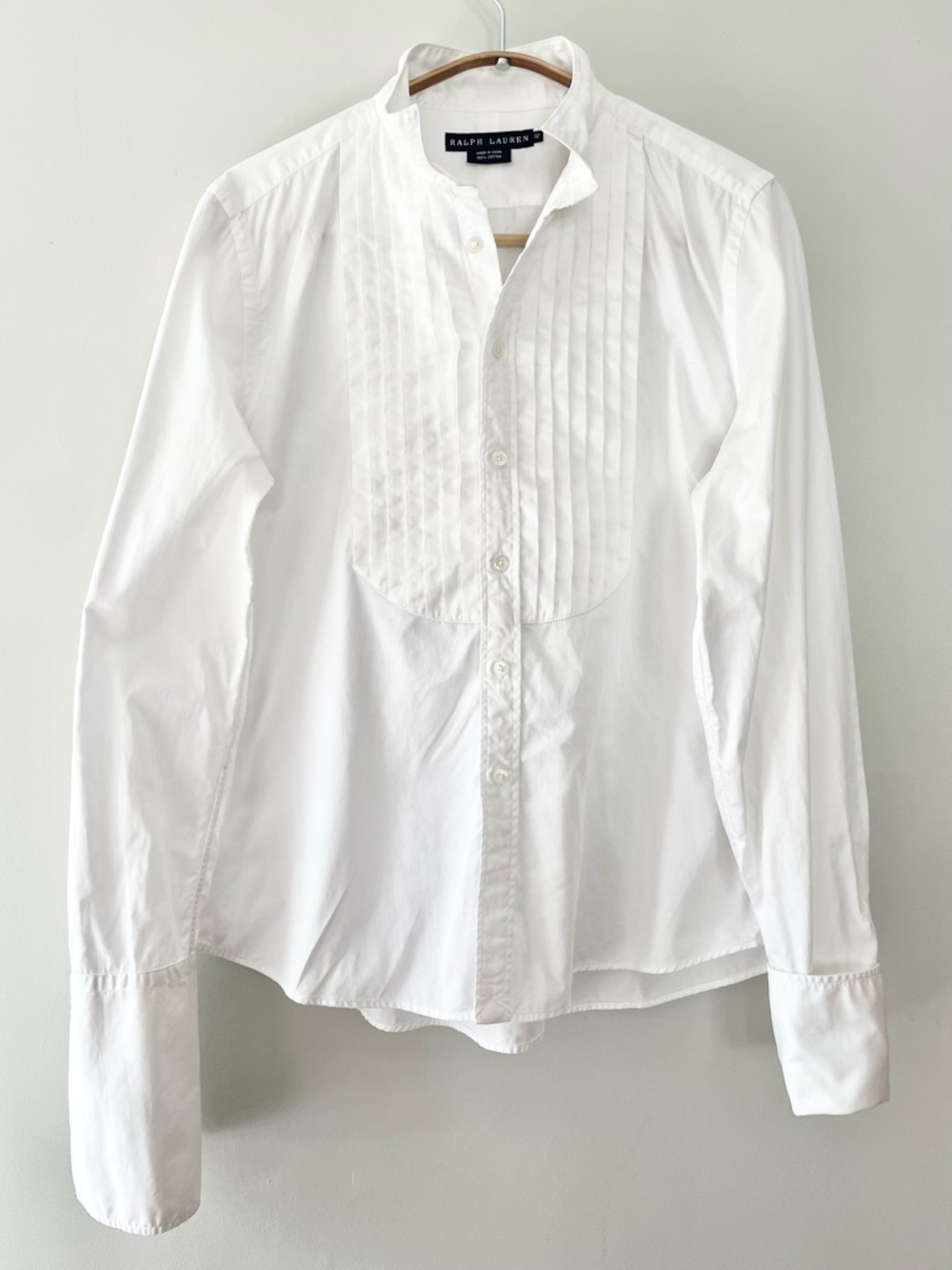 Ralph Lauren Blue Label White Tuxedo Shirt French Cuffs Wing Tip Bib Women 10 12